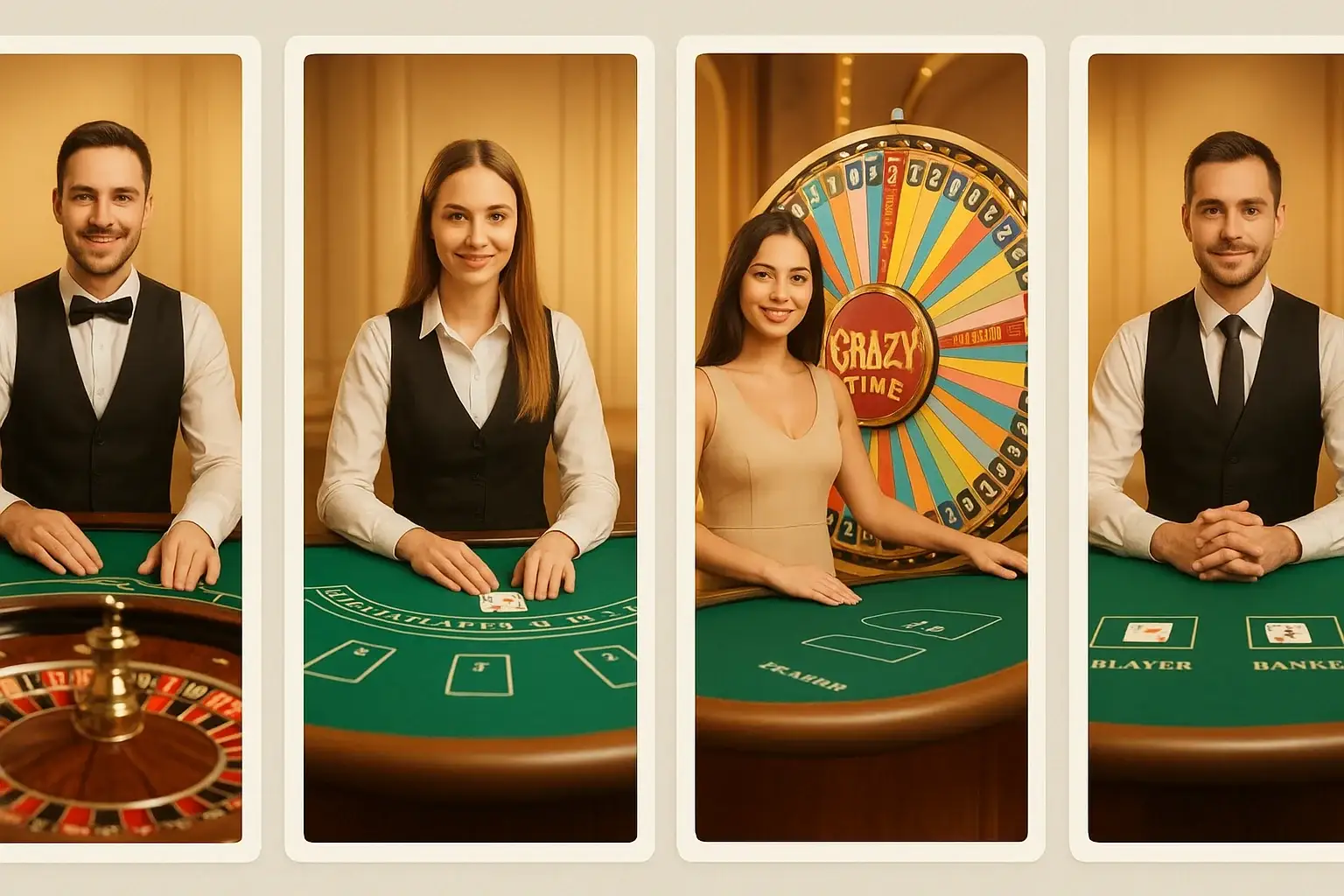Live kasinon pelikortit ruletti-, blackjack-, Crazy Time- ja baccarat-pöydistä studiossa